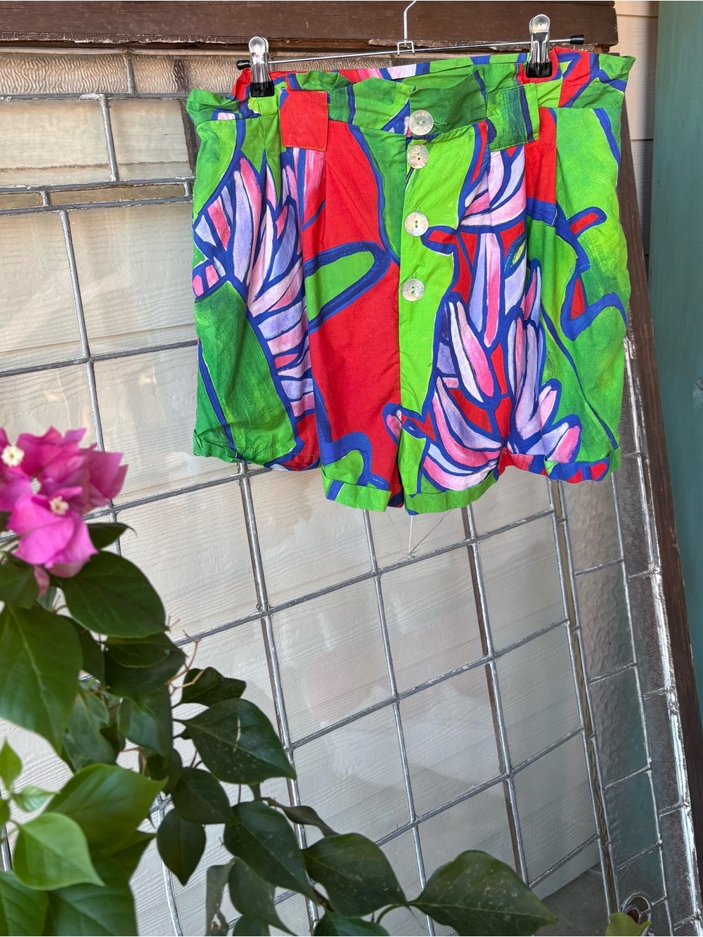 Farm Rio Tropical Bunch High Waisted Button Down Short Pockets Anthro Large